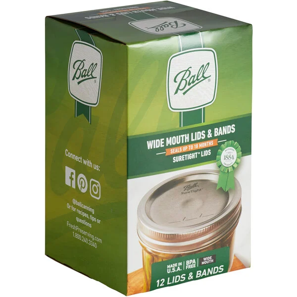 Canning Lids With Bands Wide Mouth Ball 12 Pack 86mm Silver
