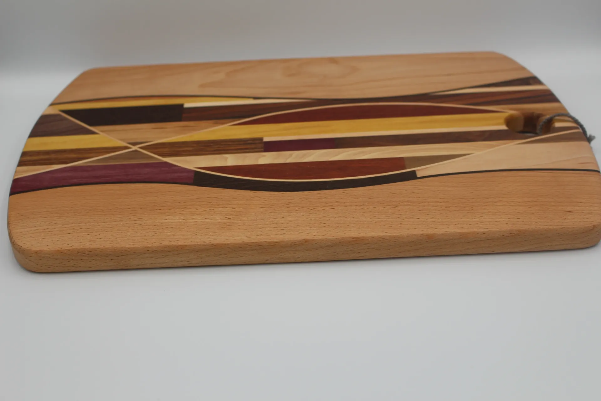 Handcrafted Wood Mosaic Charcuterie Board with Geometric Inlay #2051