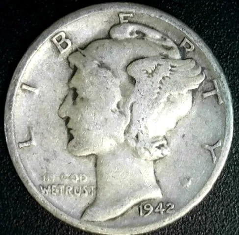 1942 United States Dime Raw VG-8