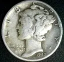 1942 United States Dime Raw F 12
