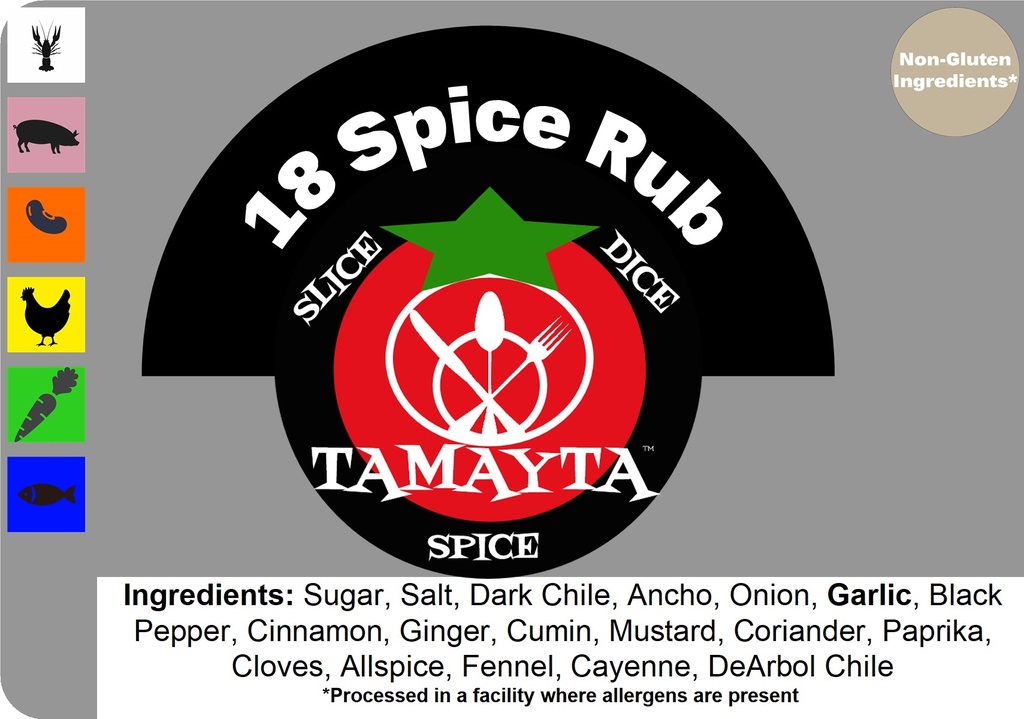 [01169] 18 Spice Rub 1/2 Cup Jar