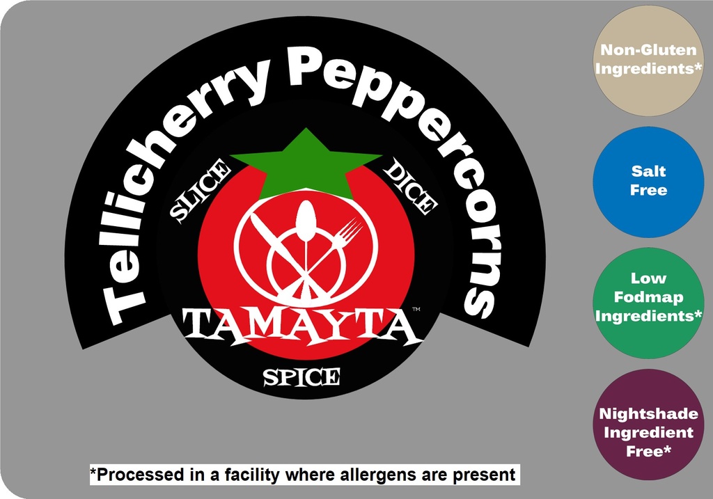 Peppercorns, Tellicherry Whole 1/2 Cup Jar