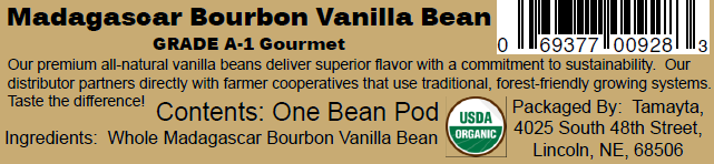 [00928] Vanilla Bean Pod Organic Fair-Trade 1 Pod
