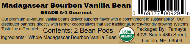 [00929] Vanilla Bean Pod Organic Fair-Trade 2 Pods