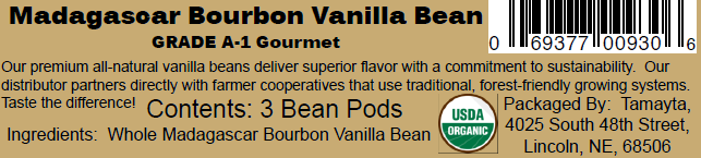 [00930] Vanilla Bean Pod Organic Fair-Trade 3 Pods