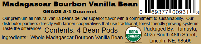 [00931] Vanilla Bean Pod Organic Fair-Trade 4 Pods