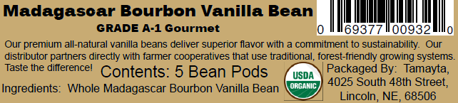 [00932] Vanilla Bean Pods Organic Fair-Trade 5 Pods